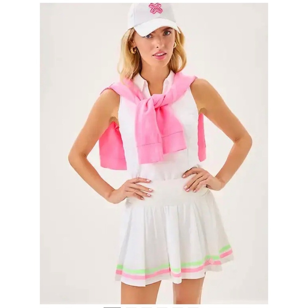 Lilly Pulitzer Luxletic Skort XL White New Pleated Neon Striped Tennis Skirt